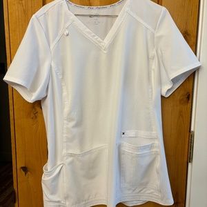 White Cherokee iFlex V-neck knit panel scrub tops